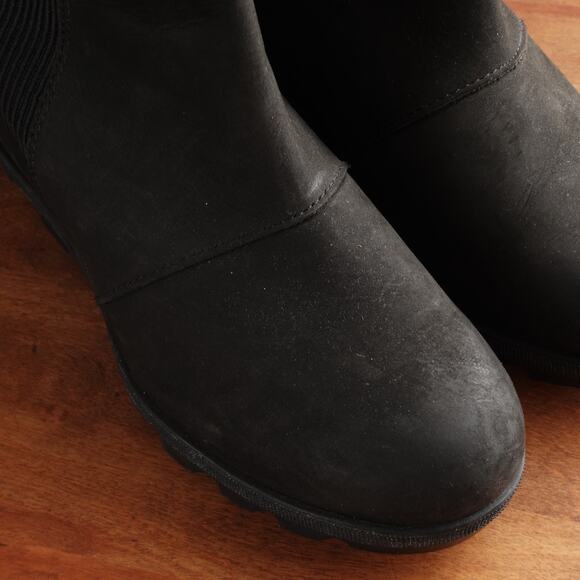 Sorel Boots WMS SZ 7.5 BLK Joan Rhapsody Wedge Leather Waterproof Ankle Pull On - Picture 4 of 15